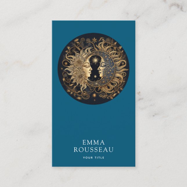 Carte de visite bleu Lune Noire Or Céleste (Devant)