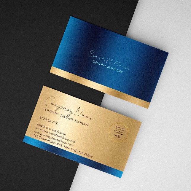 Carte De Visite Bleu Luxe & Or (Créateur téléchargé)