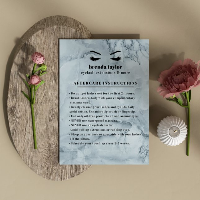 Carte De Visite Bleu Marbre Eyelash Browbar Instructions de soins  (Créateur téléchargé)