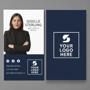 Carte de visite bleu marine avec photo pour agent 