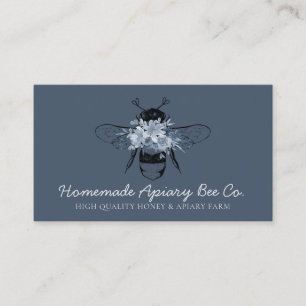 Carte De Visite Bleu marine élégant floral apiary abeille miel