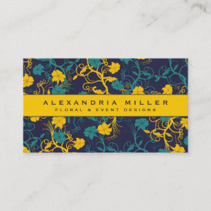 Carte De Visite Bleu marine et brillant Jaune design floral