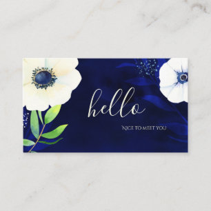 Carte De Visite Bleu marine floral d'aquarelle bonjour