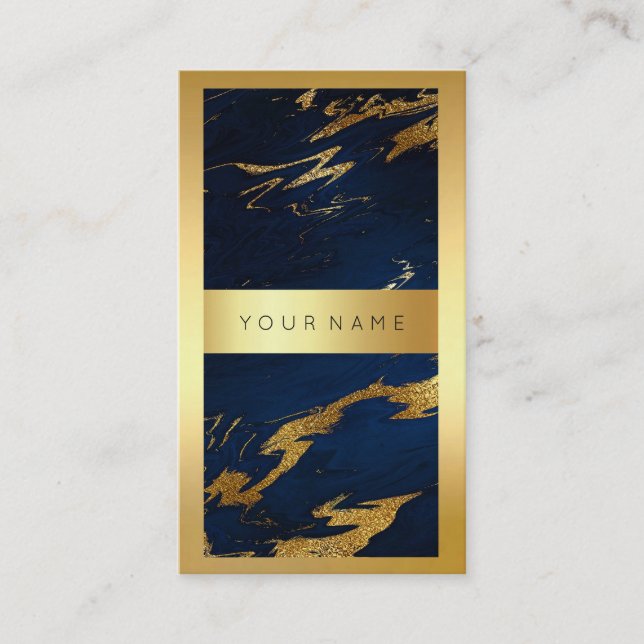Carte De Visite Bleu Marine Marbre à cadre doré Abstrait vertical3 (Devant)