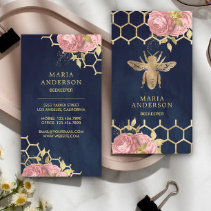 Carte De Visite Bleu Marine or huile Blush rose floral miel abeill