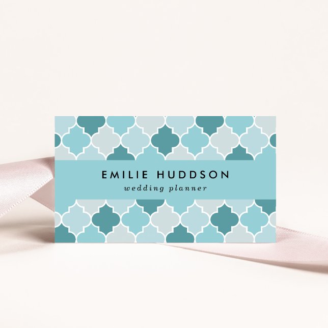 Carte De Visite Bleu Marocain Trellis, Lattes, Quatrefoil (Créateur téléchargé)