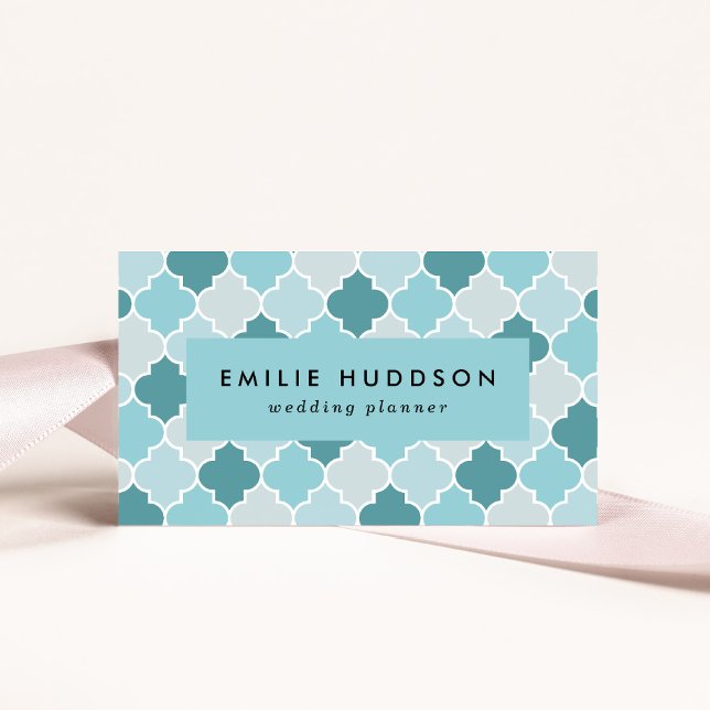 Carte De Visite Bleu Marocain Trellis, Lattes, Quatrefoil (Créateur téléchargé)