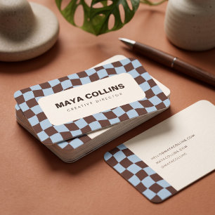 Carte De Visite Bleu Marron À Carreaux Ondulés Tendance