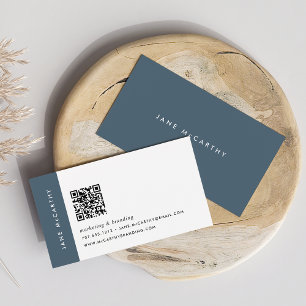 Carte De Visite Bleu minéral   Code QR minimaliste moderne