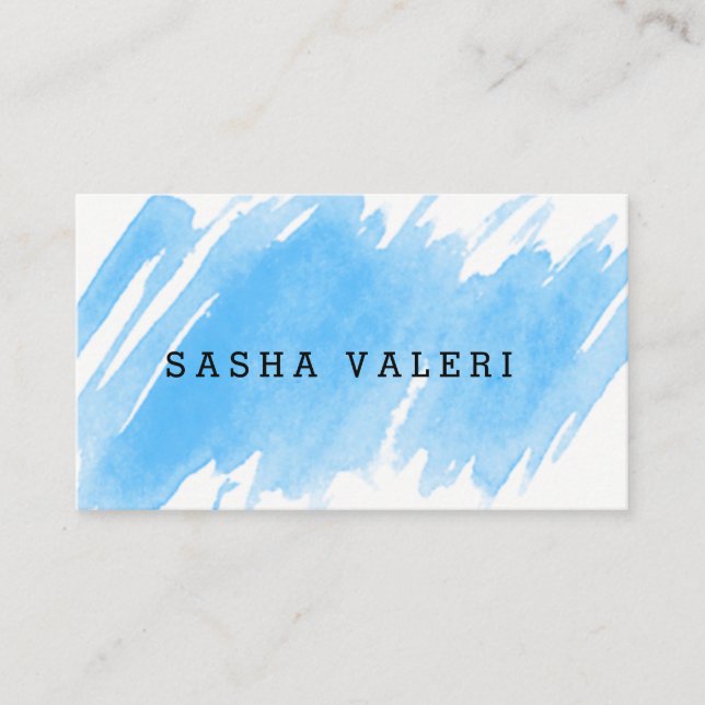 Carte de visite bleu minimaliste d'aquarelle (Devant)