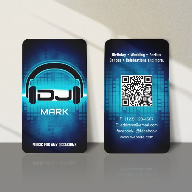 Carte de visite bleu moderne DJ avec code QR (Créateur téléchargé)
