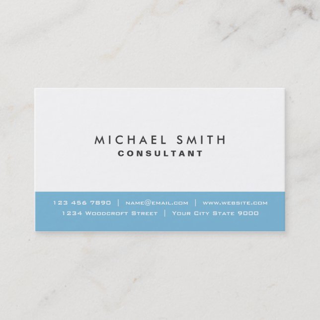 Carte De Visite Bleu moderne élégant simple et blanc (Devant)