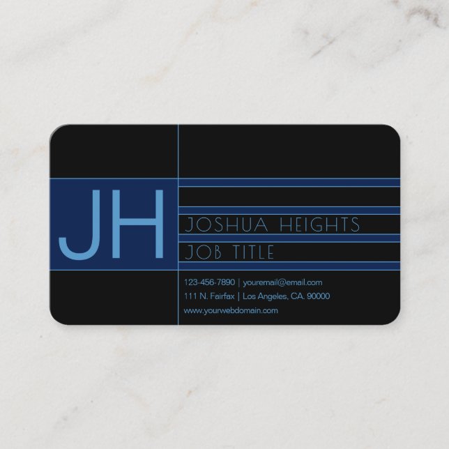 Carte De Visite Bleu moderne et noir (Devant)