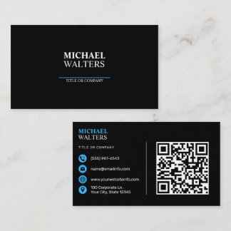 Carte De Visite Bleu moderne minimaliste professionnel QR Code noi