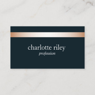 Carte De Visite Bleu Moderne Rose Gold Stried Stylish