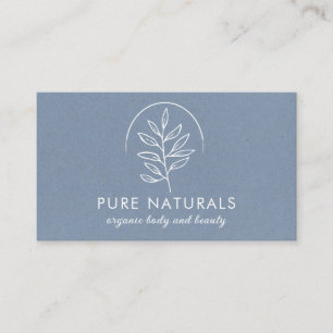 Carte De Visite Bleu Neutre Moderne Botanique Logo Simple