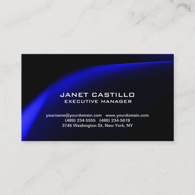 Carte De Visite Bleu Noir Moderne Professionnel Simple (Devant)