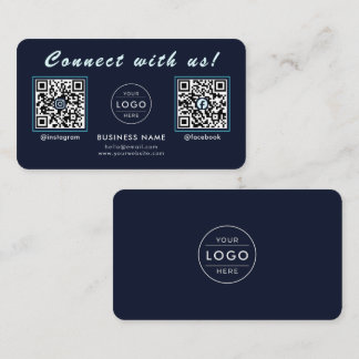 Carte De Visite Bleu Nuit Navy Double Code QR Multi Social
