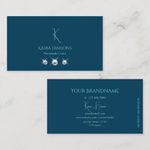 Carte De Visite Bleu Océan clair avec Monogramme et Bijoux Style