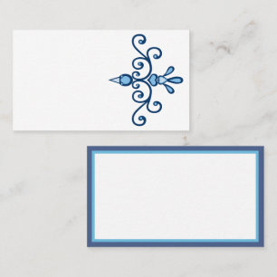 Carte De Visite Bleu oiseau élégant scroll art et bordure bleue