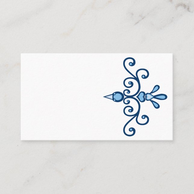 Carte De Visite Bleu oiseau élégant scroll art et bordure bleue (Devant)