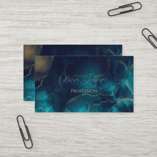 Carte De Visite Bleu Or Encre d'alcool Art Deep Blue Sea (Devant/Arrière en situation)