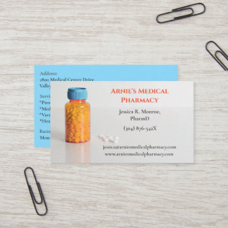 Carte De Visite Bleu Orange Bouteille Pharmaciste pilules de pharm