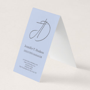 Carte De Visite Bleu pâle tendance classique monogramme vertical 