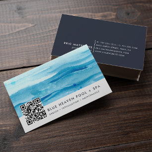 Carte De Visite Bleu Pool Care ou Swim QR Code