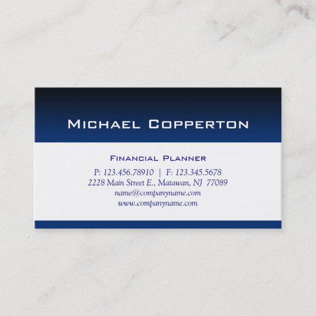 Carte De Visite Bleu professionnel de planificateur financier de (Devant)