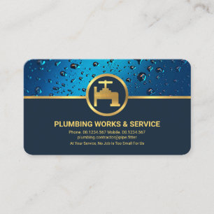 Carte De Visite Bleu professionnel gouttes d'eau Gold Faucet Plumb
