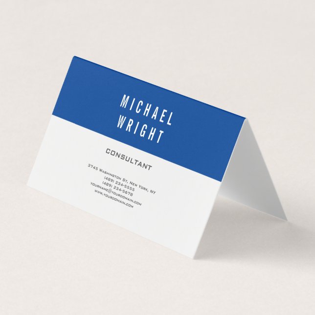 Carte De Visite Bleu profond Blanc Moderne Plaine Simple Minimalis (Devant)