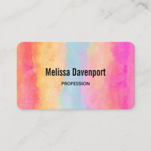 Carte De Visite Bleu rose Jaune arc-en-ciel rayures Aquarelle