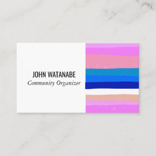 Carte De Visite Bleu rose minimaliste rayures faites main