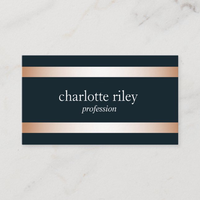 Carte De Visite Bleu | Rose moderne Gold Stripes élégant (Devant)