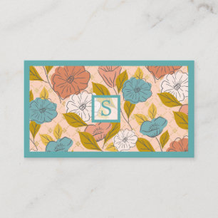 Carte De Visite Bleu rose Vintage Fleur sauvage Abstrait feuille f