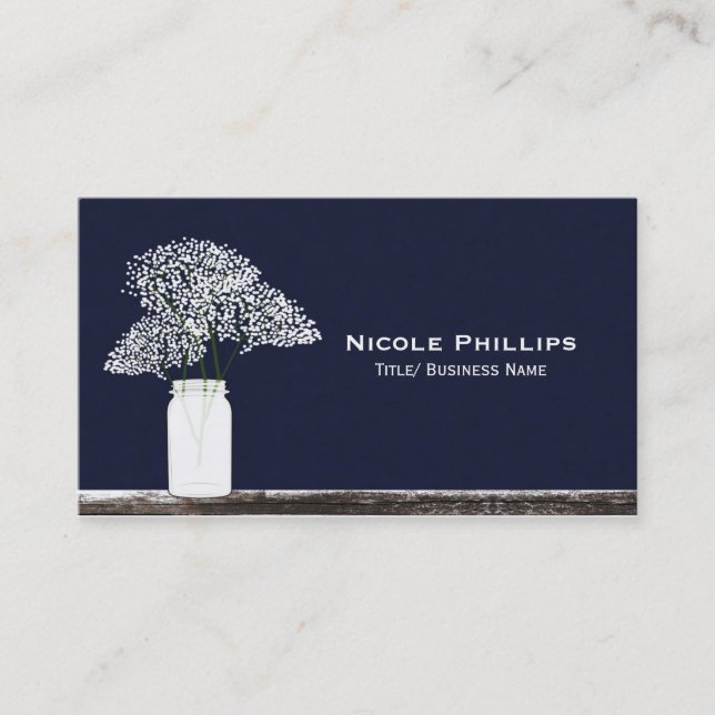 Carte de visite Bleu Rustique Baby's Breath Pot Ma (Devant)