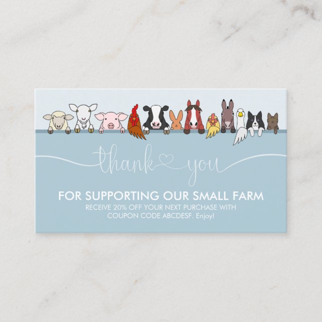 Carte De Visite Bleu Signature Ferme Animal Merci vétérinaire (Devant)