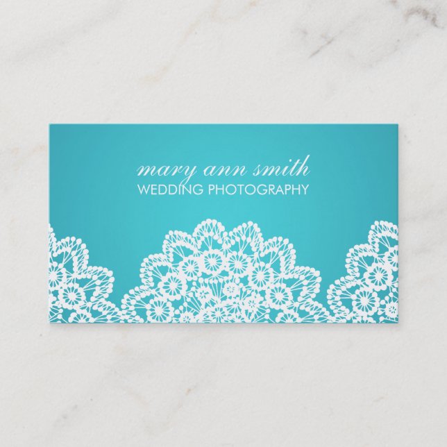 Carte De Visite Bleu simple de photographie de mariage de dentelle (Devant)