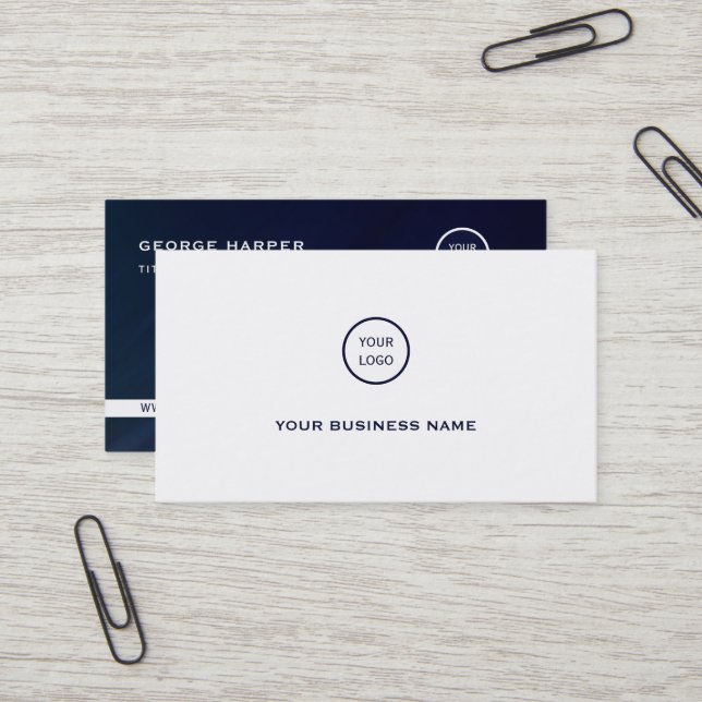 Carte De Visite Bleu Simple Et Blanc (Devant/Arrière en situation)