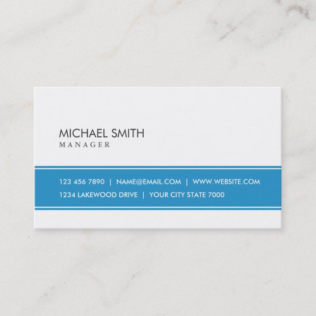 Carte De Visite Bleu simple simple élégant et blanc professionnels (Devant)