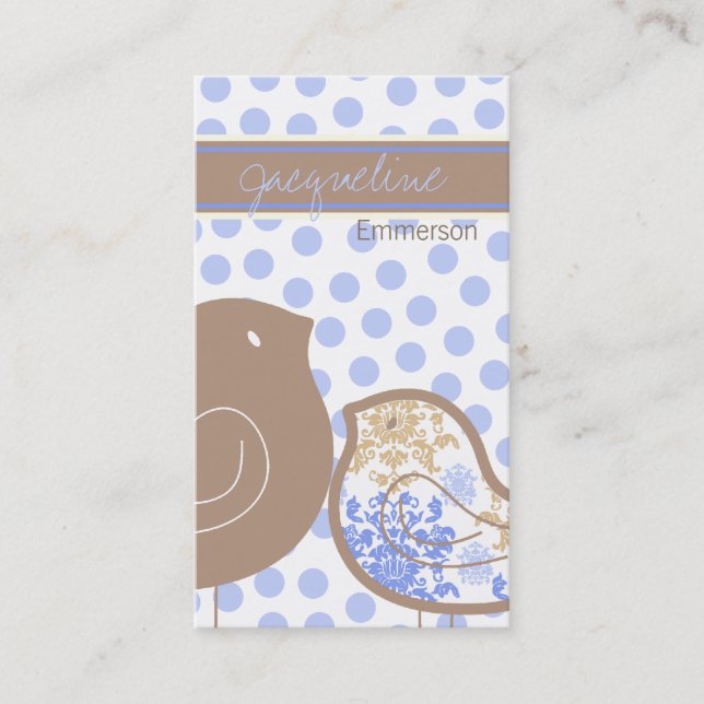 Carte De Visite Bleu sucré-Damas Pois Whimsical (Devant)