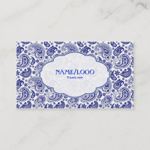 Carte De Visite Bleu sur blanc Retro Paisley Modèle