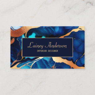 Carte De Visite Bleu tendance en or faux marbre