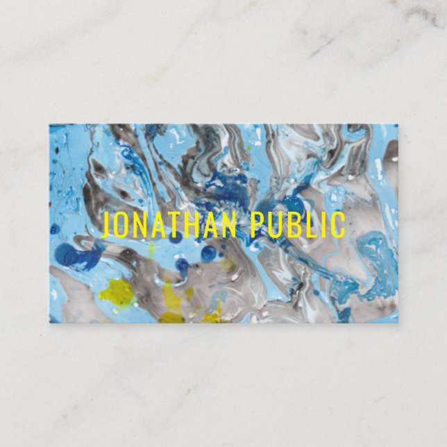 Carte De Visite Bleu tendance Jaune moderne Modèle d'art Abstrait (Devant)
