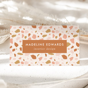Carte De Visite Bleu tendance & Orange Terrazzo