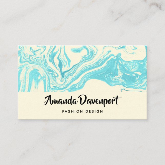 Carte De Visite Bleu Turquoise Agate Marbre Design Moderne (Devant)