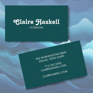 Carte De Visite Bleu Turquoise blanc chic minimaliste élégant