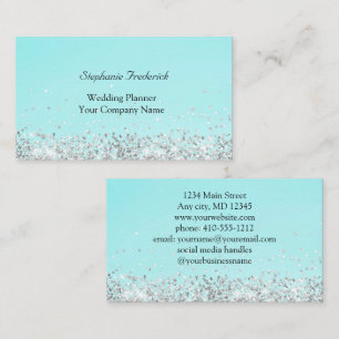 Carte De Visite Bleu Vert Parties scintillant argent Feminine Peti