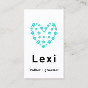 Carte De Visite Bleu vert Pawprint Coeur animal Walker Sitter